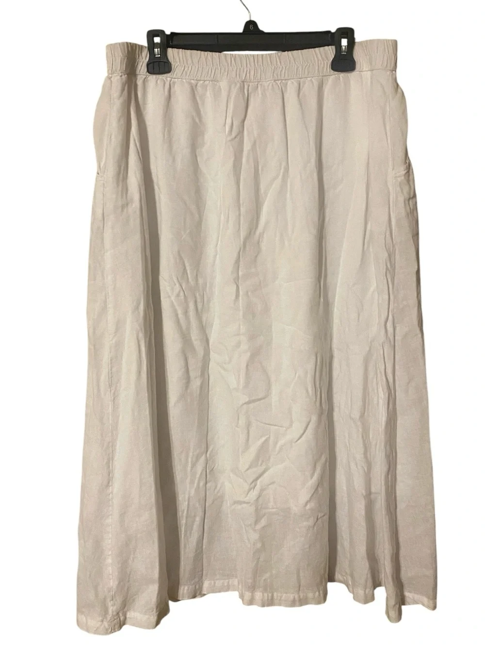 Emily Daniels Button Up Midi Skirt Womens XL White Pockets Linen Blend Lagenlook